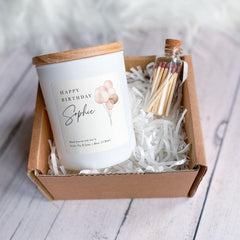 Personalised Birthday Candle Gift Set for Her Elegant Balloon Design Jar Daughter Mum Sister Keepsake Present 16th 18th 21st 30th 40th 50th