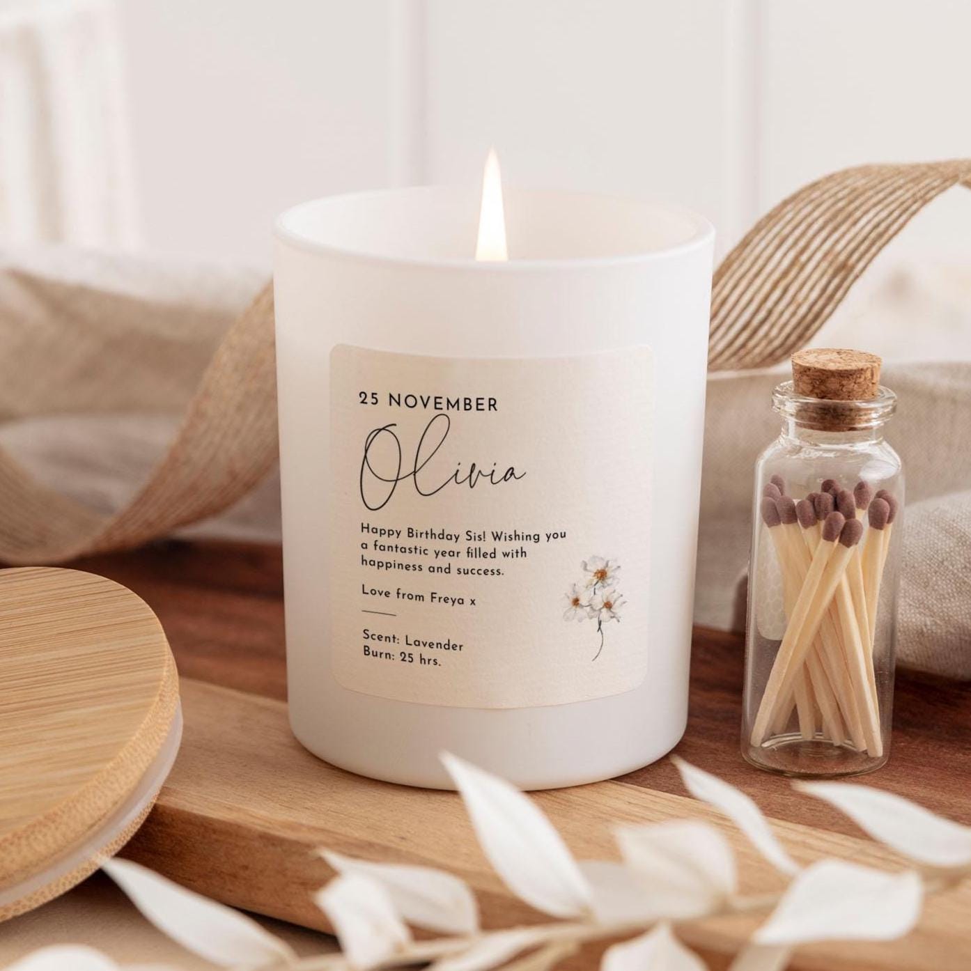 Personalised Birthday Candle Gift with Your Text Elegant Keepsake for Sister Friend Daughter 18th 20th 30th 40th Birthday Vegan Soy Wax