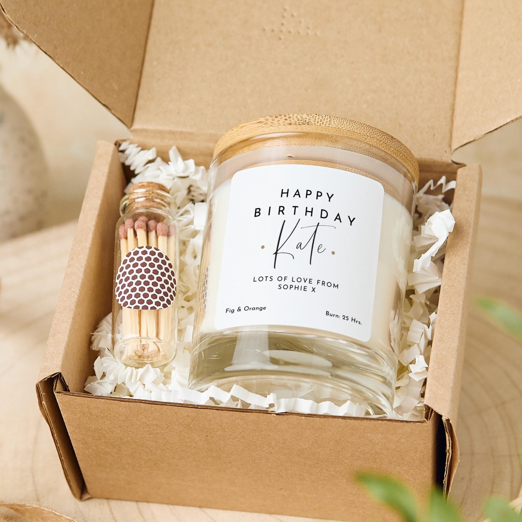 Personalised Birthday Scented Candle Gift with Name for Her Friend Sister Mum Nanny Add Your Text Custom with Wooden Lid Keepsake Present