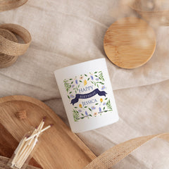 Personalised Birthday Scented Candle with Name, Floral Happy Birthday Gift for Her Him, Colourful Wild Flowers Present Women Girl Teenage