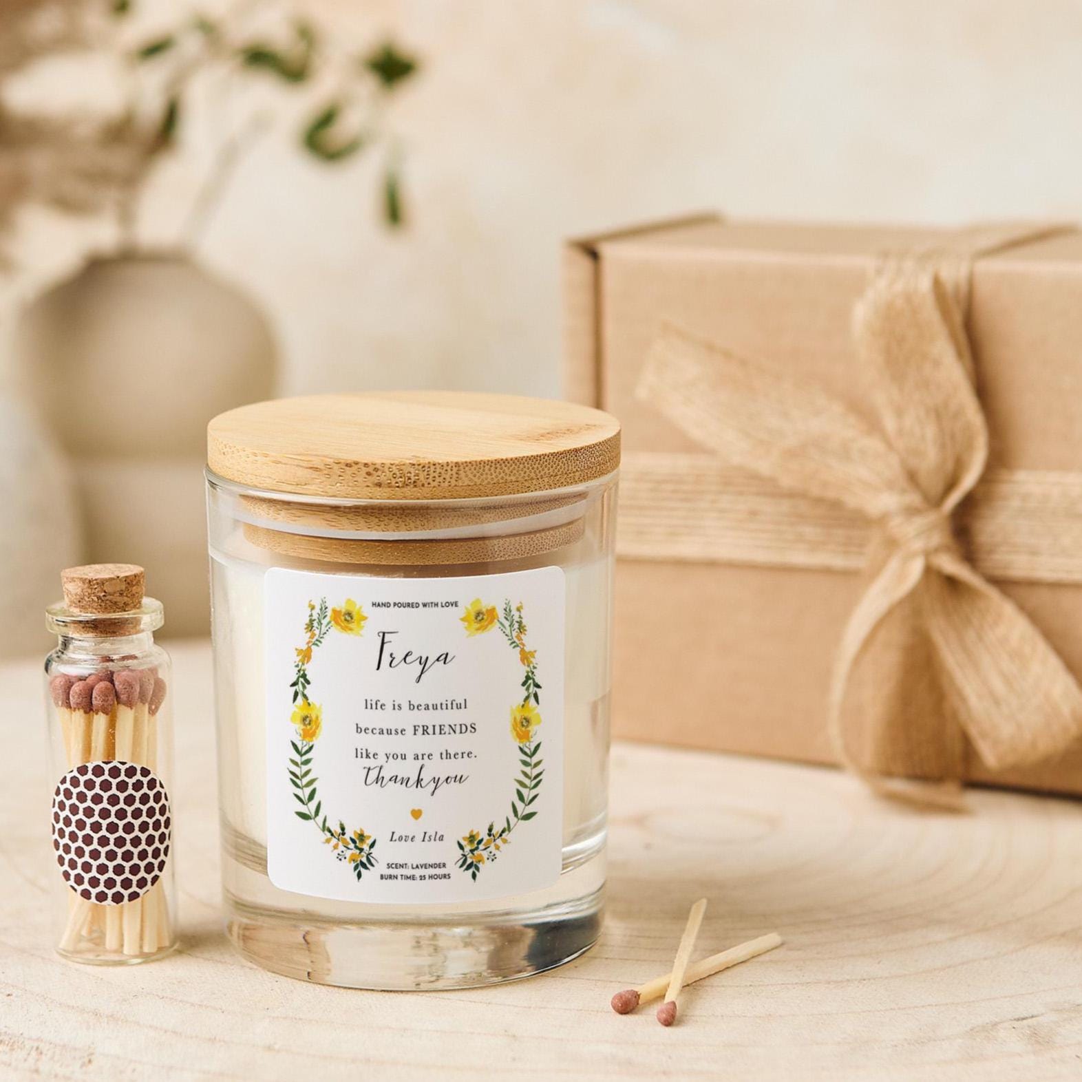 Personalised Candle Gift for Friend with Name on her Birthday Christmas Friendship Thank You Candle for Best Friends