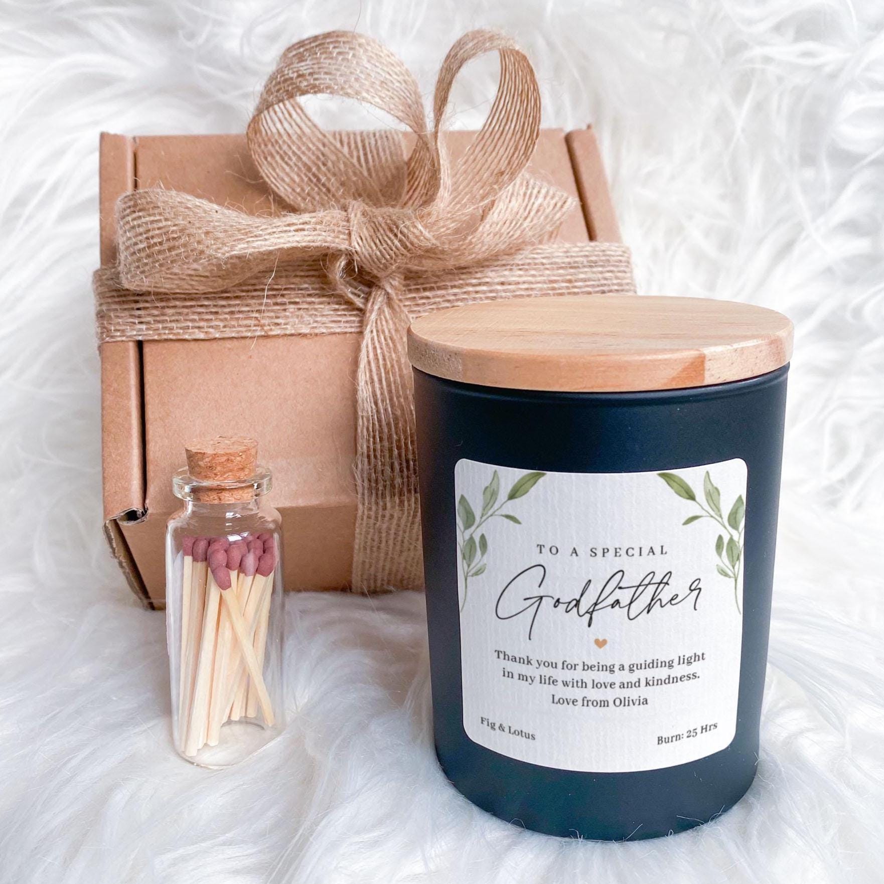 Personalised Candle Gift Set for Godfather Thank You Father's Day Christening Birthday Gift with Name for God Father