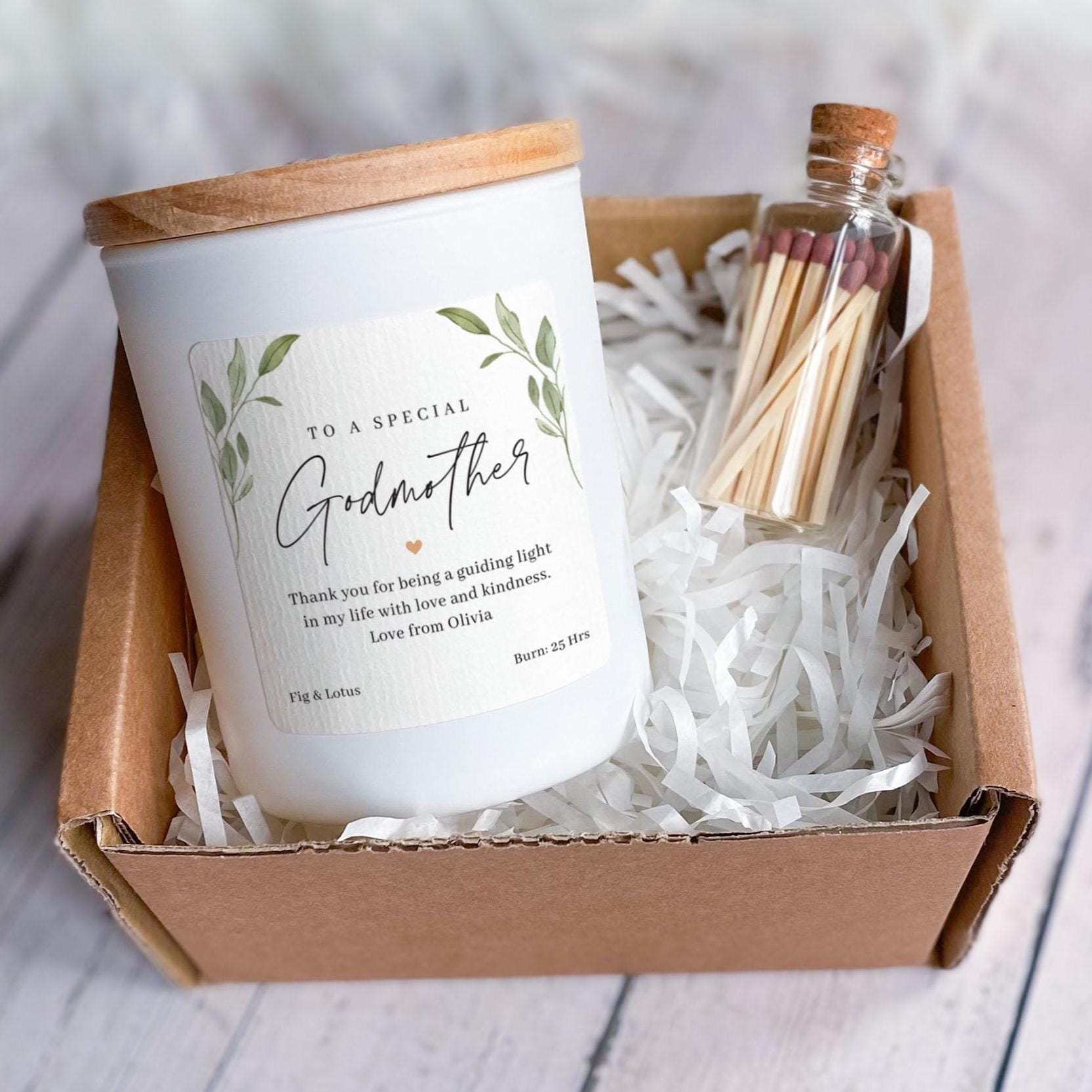 Personalised Candle Gift Set for Godmother Thank You Gift with Name Christening Baptism Present for God Mother Birthday Christmas Vegan Gift