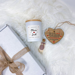 Personalised Candle Set with Wooden Heart with couple names Gift for her him Valentines Day Christmas Birthday Wife Girlfriend Fiancee