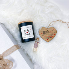 Personalised Candle Set with Wooden Heart with couple names Gift for her him Valentines Day Christmas Birthday Wife Girlfriend Fiancee
