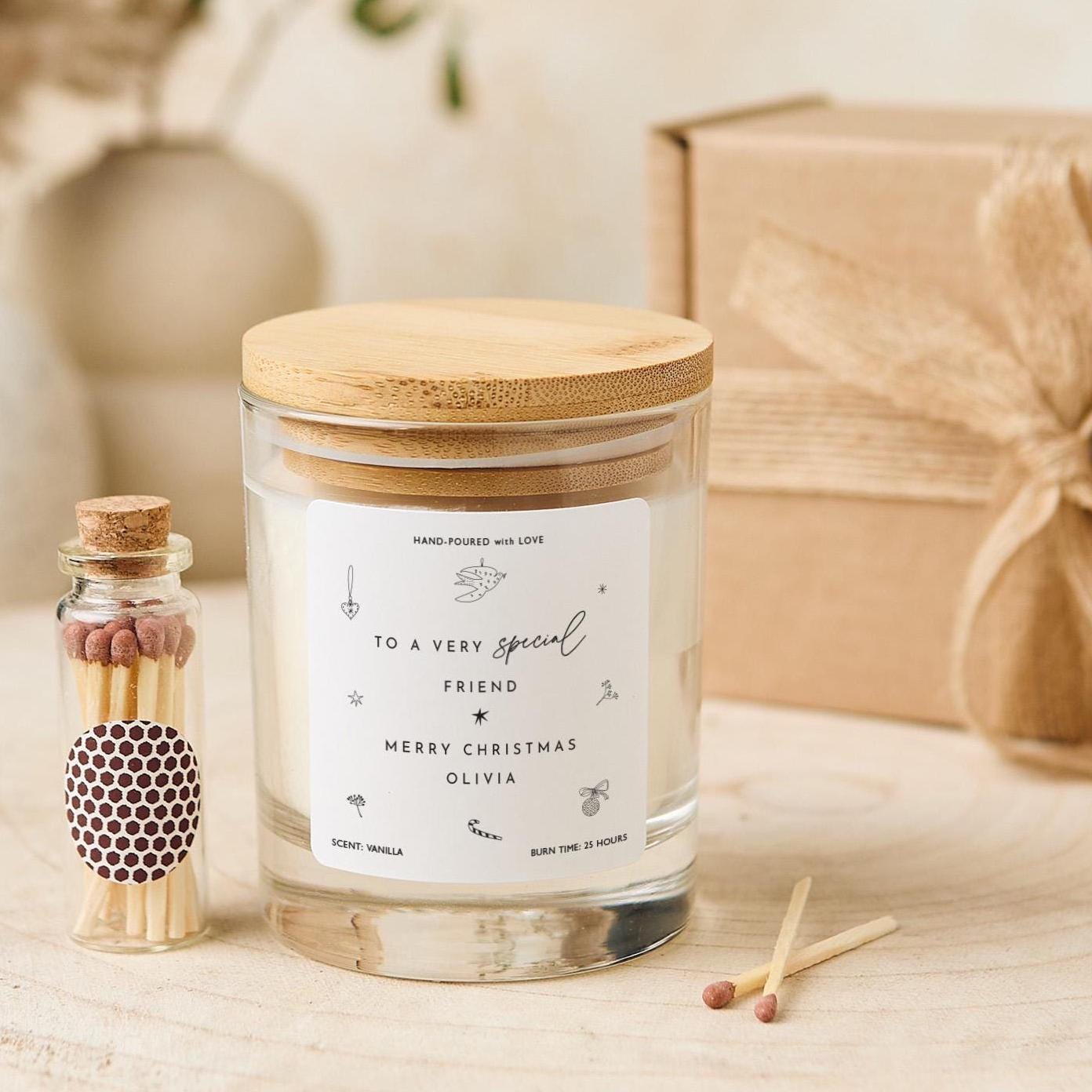 Personalised Christmas Candle Gift for Friend Gift for Her Vegan Soy Wax Candle