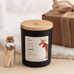 Personalised Christmas Candle Gift for Friend with Name Vegan Soy Wax Candle Free Gift Package and Mini Matches Jar
