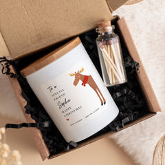 Personalised Christmas Candle Gift for Friend with Name Vegan Soy Wax Candle Free Gift Package and Mini Matches Jar