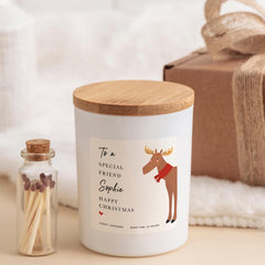 Personalised Christmas Candle Gift for Friend with Name Vegan Soy Wax Candle Free Gift Package and Mini Matches Jar
