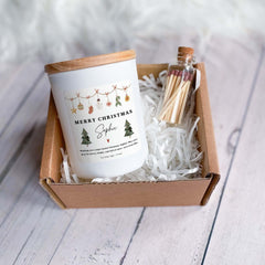 Personalised Christmas Scented Candle Gift Box with Name for Her Him Cosy Unique Vegan Xmas Present Friend Bestie Cousin Daughter Niece