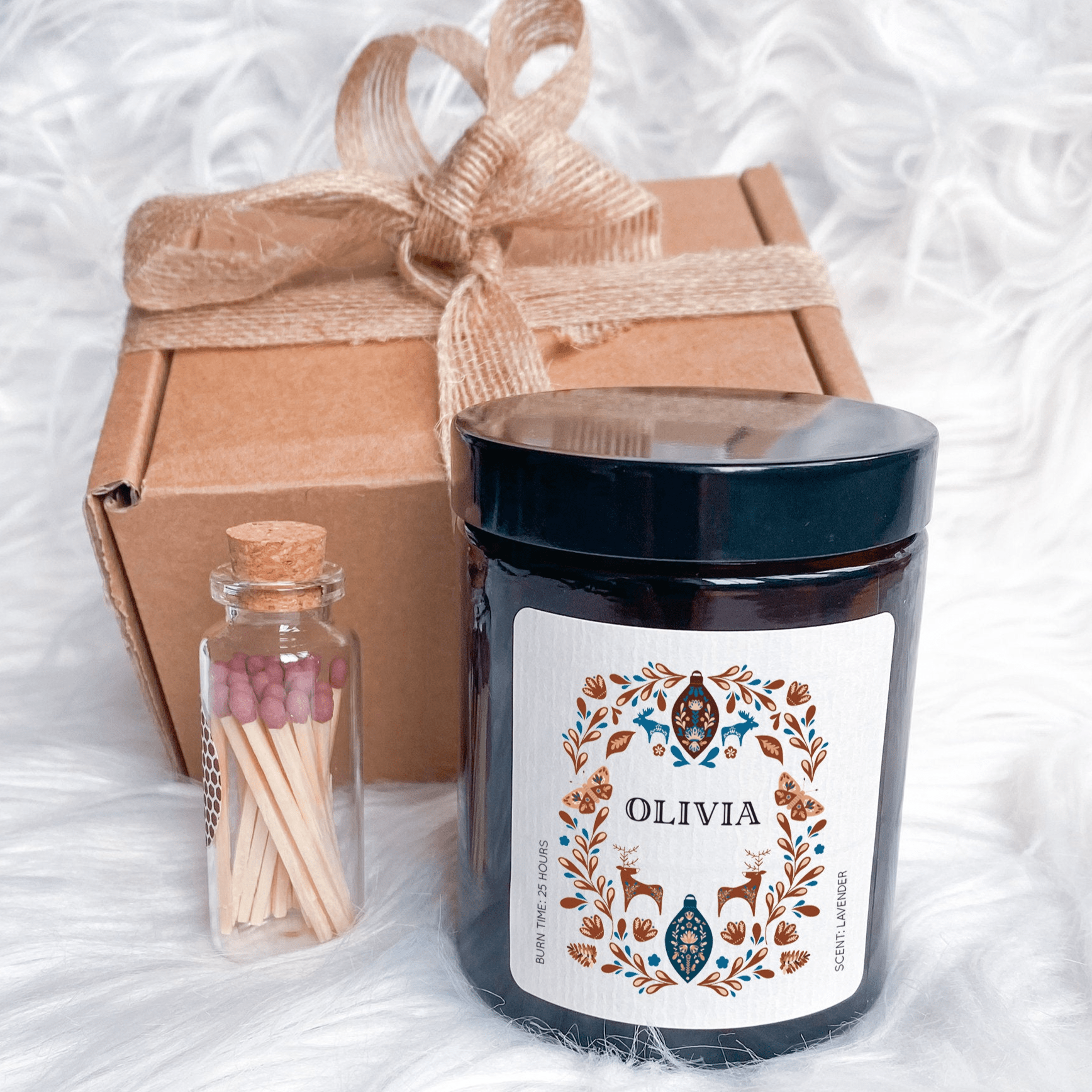 Personalised Christmas Scented Candle with Name, Gift Box for Her Him, Scandinavian Cosy Stylish Unique Vegan Xmas Present, Hygge Gift