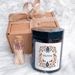 Personalised Christmas Scented Candle with Name, Gift Box for Her Him, Scandinavian Cosy Stylish Unique Vegan Xmas Present, Hygge Gift