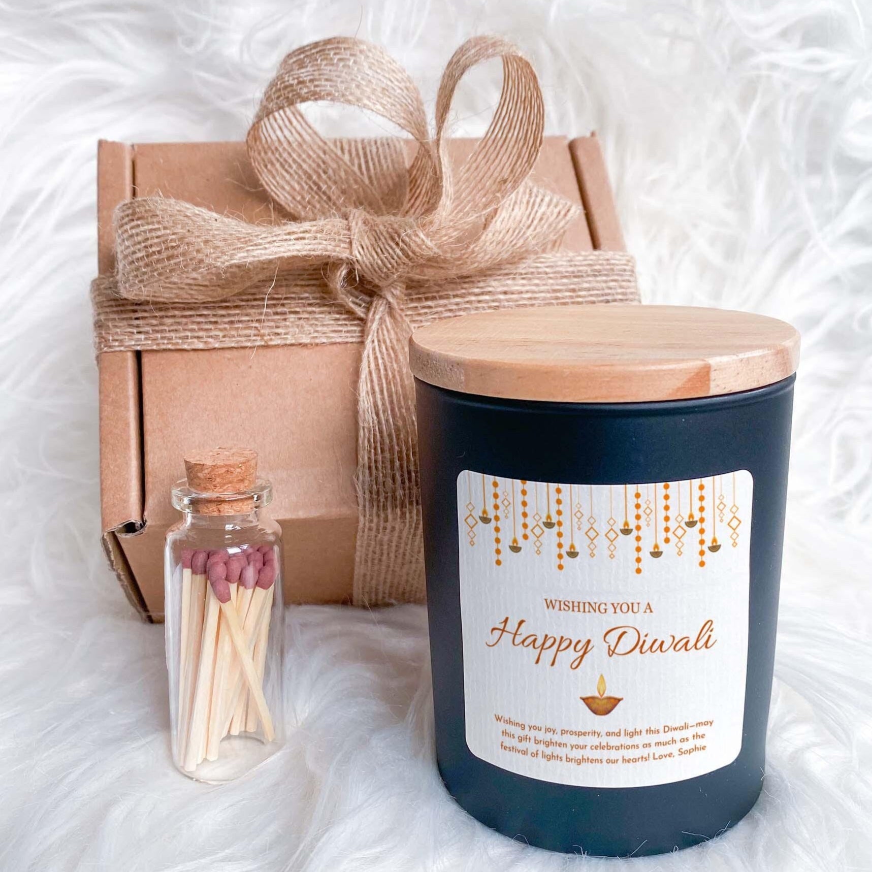 Personalised Diwali scented candle with your text Gift Box for family her him Wishing you a happy Diwali gift set for mum dad friend