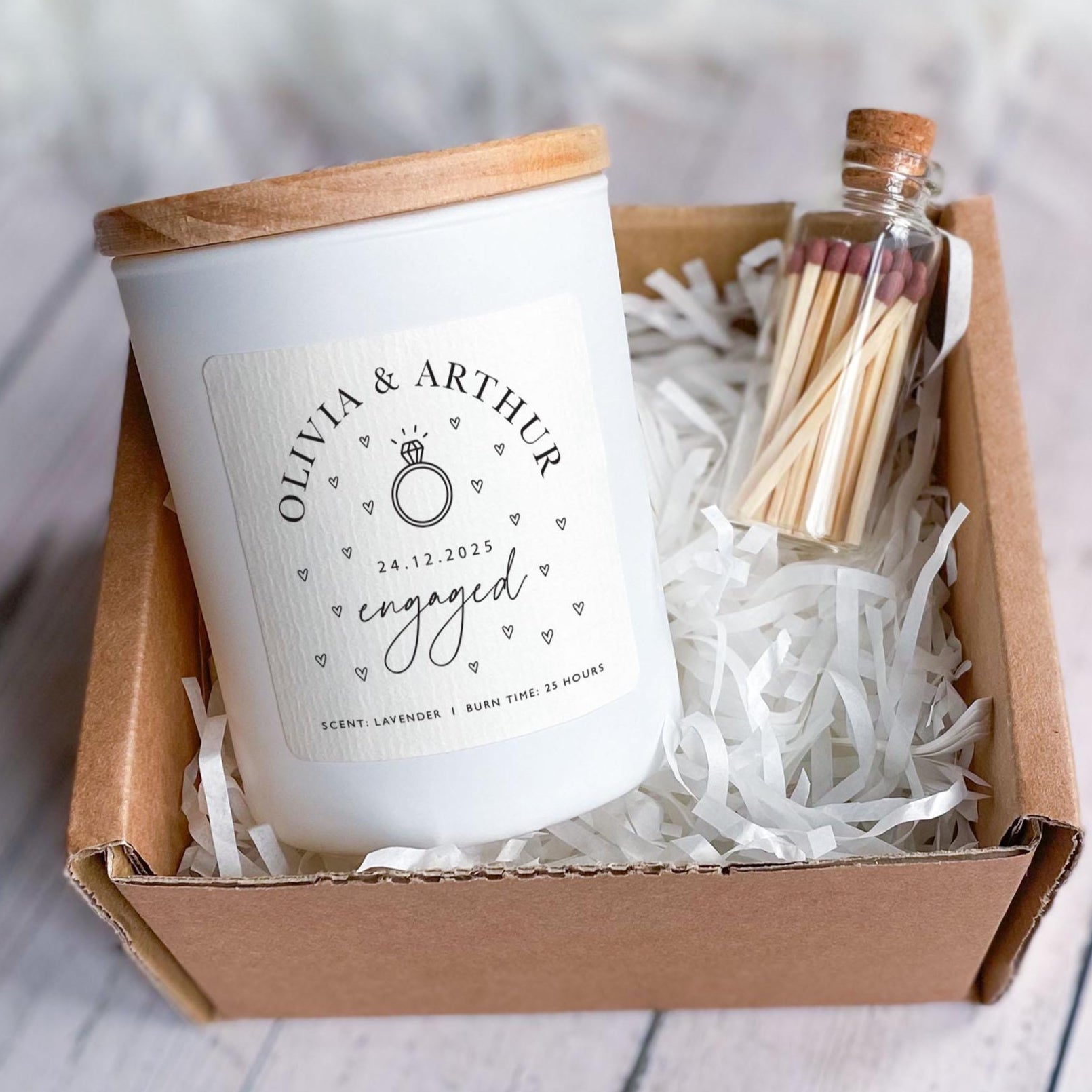 Personalised Engagement Candle Gift | Names & Date | Vegan Soy Wax Keepsake for Engaged Couple | Party Gift