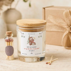 Personalised First Christmas as Grandma and Grandad Gift Vegan Soy Wax Candle Free Gift Box and Mini Matches Jar