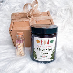 Personalised First Christmas as Mr and Mrs Scented Candle Xmas Gift for Newlywed Couple Wife Husband 1st Xmas Married Christmas Wedding Gift