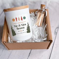 Personalised First Christmas as Mr and Mrs Scented Candle Xmas Gift for Newlywed Couple Wife Husband 1st Xmas Married Christmas Wedding Gift