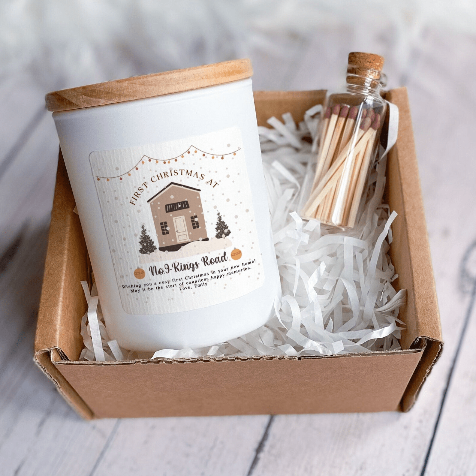 Personalised First Christmas at New Home Scented Candle Gift Set, Gift for New Home with Address and Your Text, Xmas Present Couple