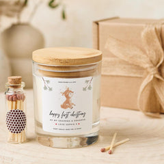 Personalised First Christmas Candle Gift for Grandma and Grandpa Vegan Soy Wax Candle Free Gift Package and Mini Matches Jar