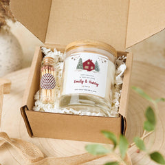 Personalised First Christmas in New Home Candle Gift Vegan Soy Wax Free Gift Package and Mini Matches Jar