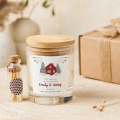 Personalised First Christmas in New Home Candle Gift Vegan Soy Wax Free Gift Package and Mini Matches Jar