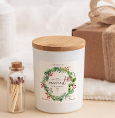 Personalised First Christmas Married Candle Gift for Husband Wife Custom Newlywed Keepsake with Name & Year Vegan Soy Wax Free Gift Package