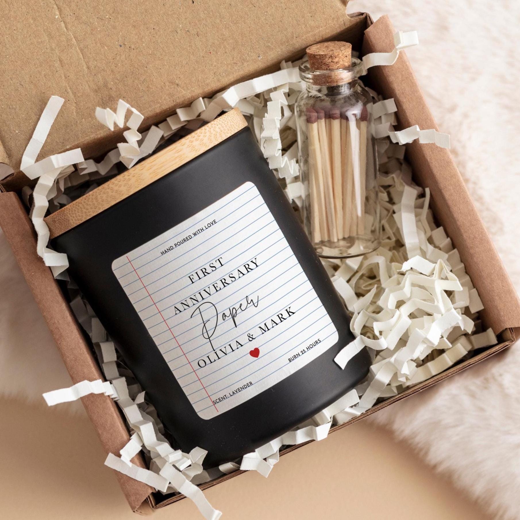 Personalised First Paper Anniversary Candle Gift With Names Vegan Soy Wax Candle Present for Husband Wife Fiancee Boyfriend Girlfriend