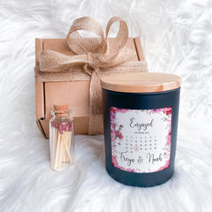 Personalised Floral Engagement Candle Gift Custom Calendar Design Gift for Her Couple Daughter Fiance Friend Romantic Scented Vegan Soy Wax