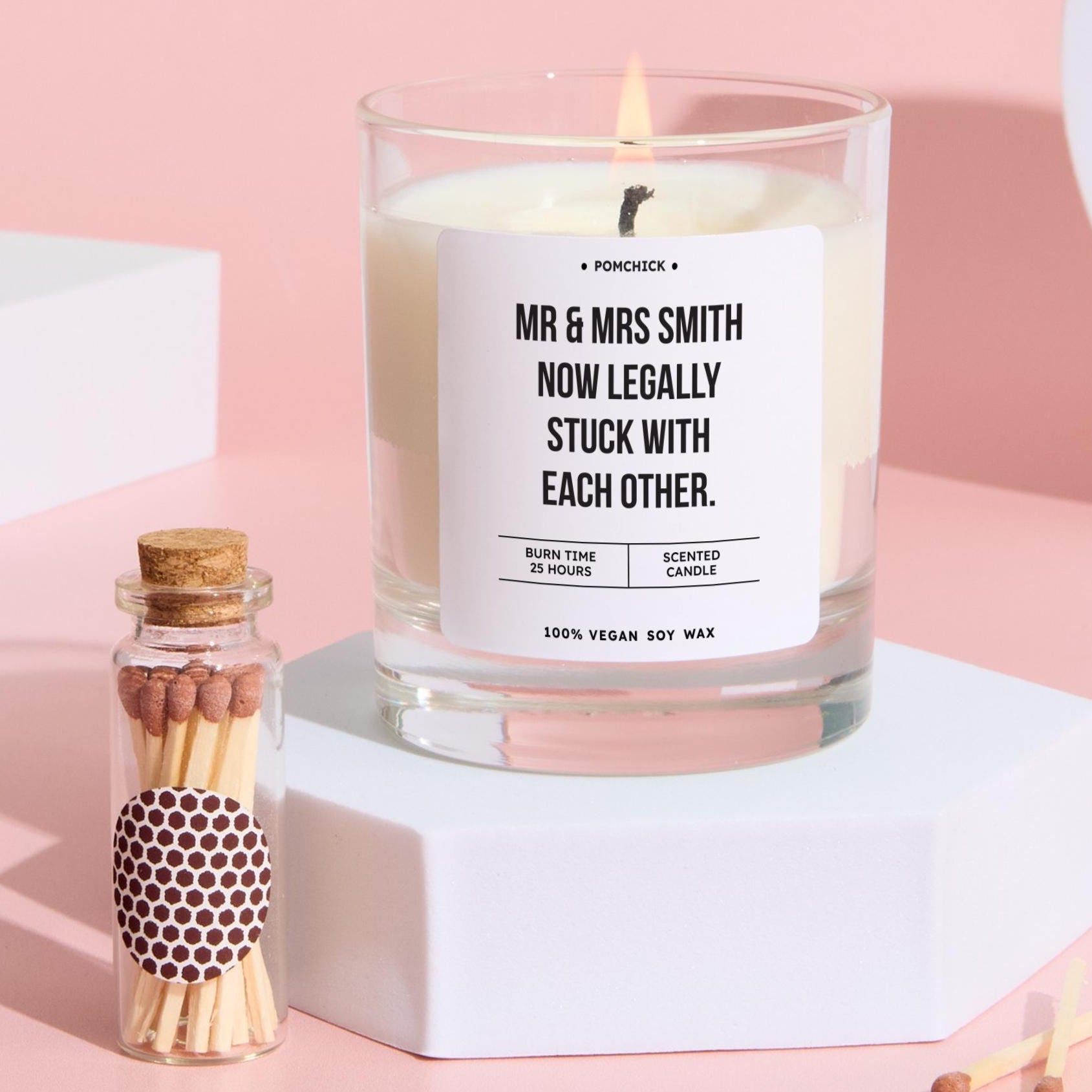 Personalised Funny Wedding Candle Mr and Mrs Now Legally Stuck With Each Other Funny Newlywed Gift & Keepsake for the Happy Couple