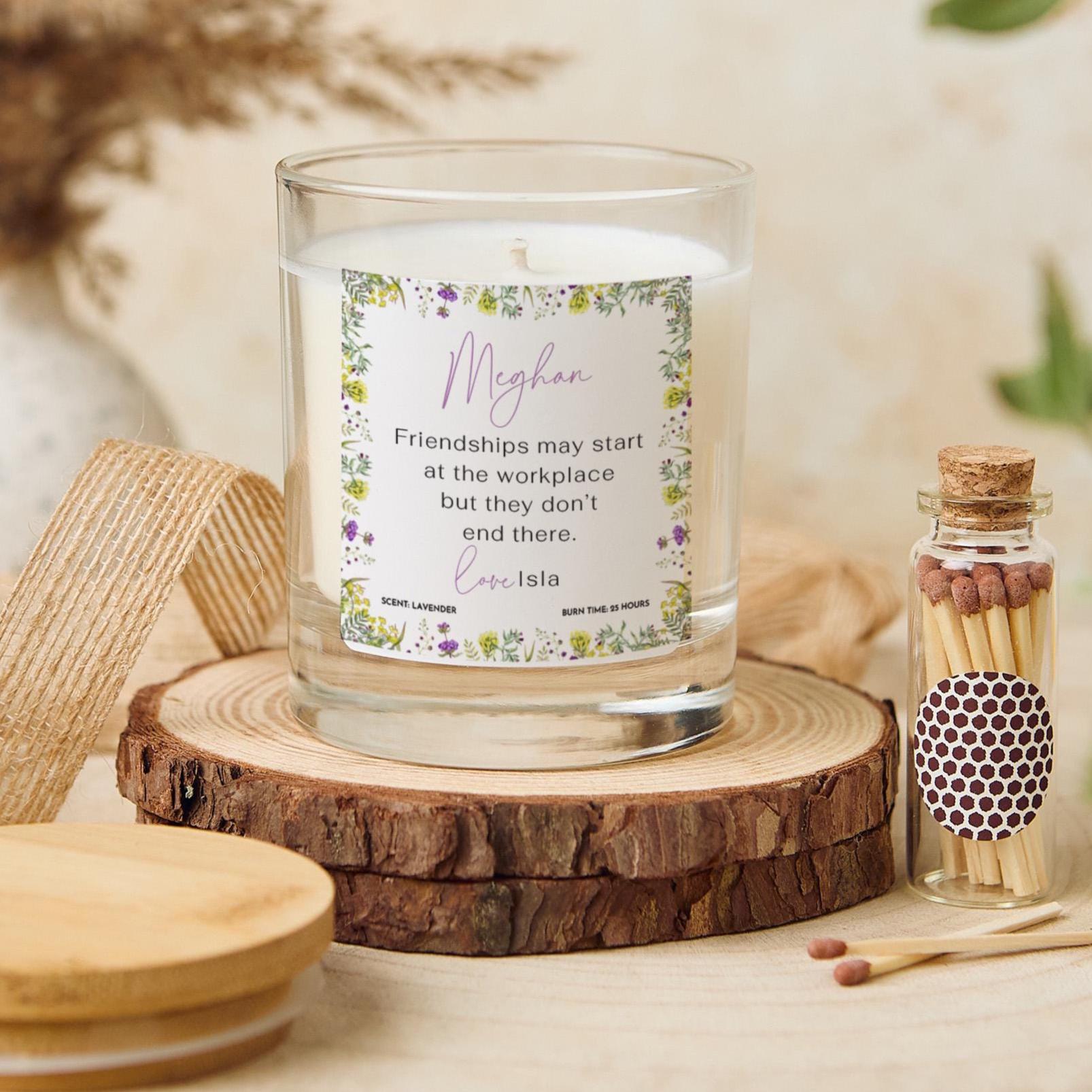 Personalised Gift for Colleague Candle with Mini Matches Jar Friendship Birthday Leaving Job Christmas Present for Work Bestie with Name