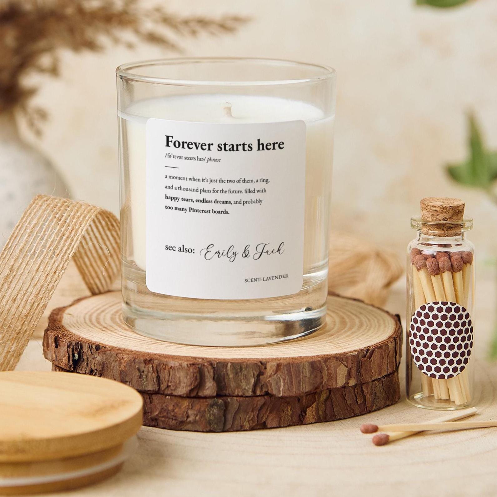 Personalised Gift for Couple with Names Forever Starts Here Candle Gift Romantic Wedding Engagement Keepsake for Bride and Groom Newlywed