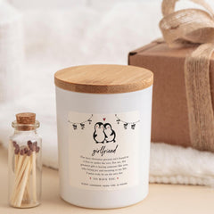 Personalised Girlfriend Christmas Candle Gift Cute Penguin Couple Scented Keepsake Present for Her Vegan Soy Wax