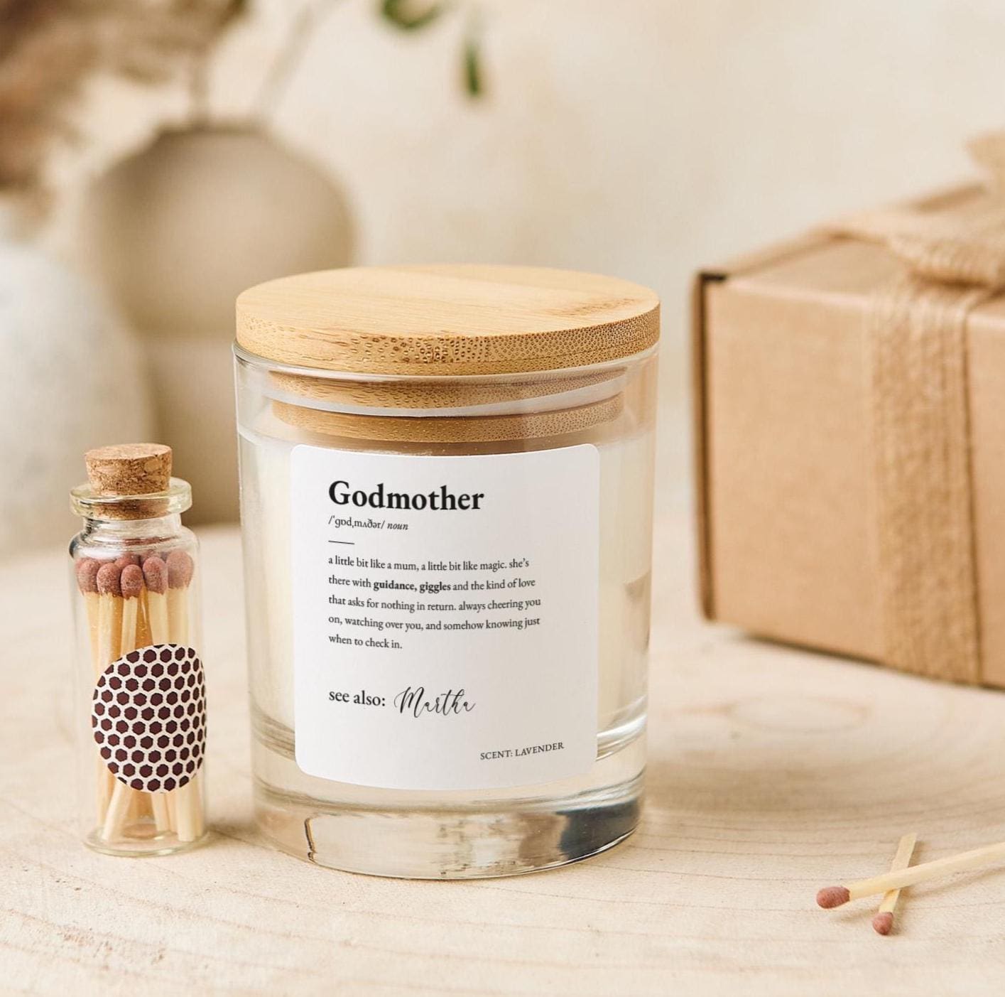 Personalised Godmother Candle Gift Set with Cute Definition Custom Keepsake Proposal Christmas or Thank You Present for Her Godmum God Mum