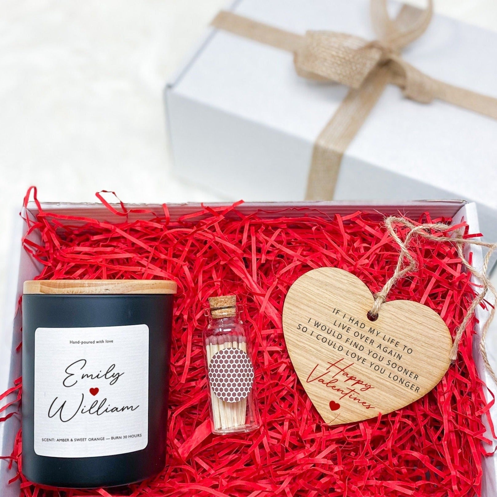 Personalised love themed candle with wooden heart with couple names Gift for her Valentines Day Christmas Birthday Wife Girlfriend Fiancee