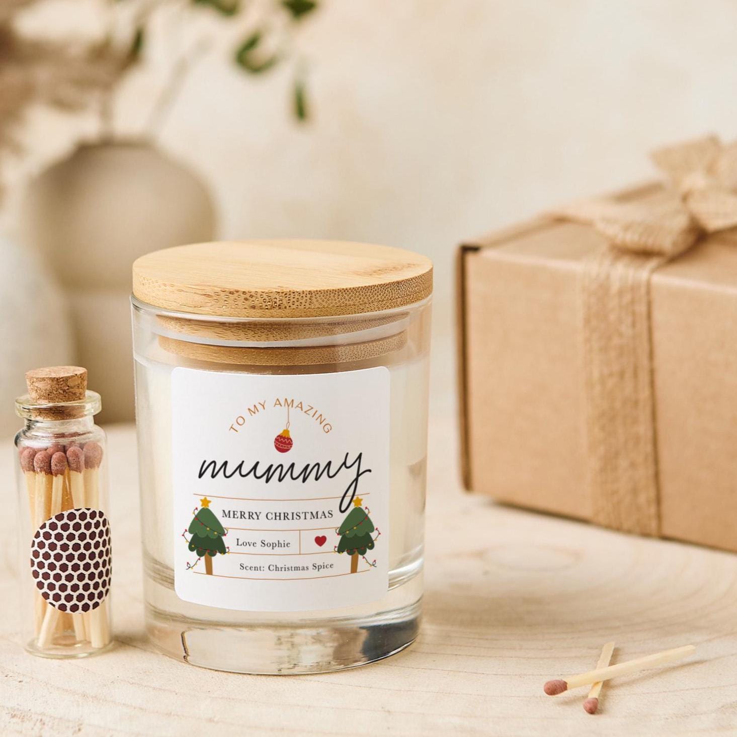 Personalised Mummy Christmas Candle Gift – Custom Name Festive Present from Daughter or Son – Thoughtful Holiday Keepsake