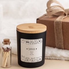 Personalised new baby scented candle with date time and weight Cute animal design Baby boy girl New Baby Congratulations Gift keepsake