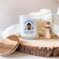 Personalised New Home Scented Soy Wax Candle Housewarming Gift for Couples Friends Family Custom Name Message Vegan Housewarming