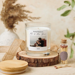 Personalised Our First Christmas Married Candle Gift with Photo and Last Name Custom Couple Keepsake for Wife Newlyweds
