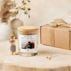 Personalised Our First Christmas Married Candle Gift with Photo and Last Name Custom Couple Keepsake for Wife Newlyweds