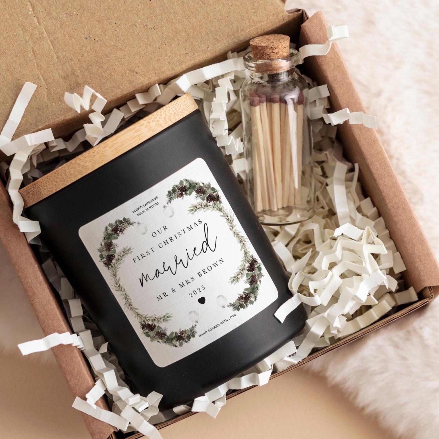 Personalised Our First Christmas Married Candle with Last Name Xmas Gift for Wife Husband 1st Xmas Wedding Gift Newlywed Couple