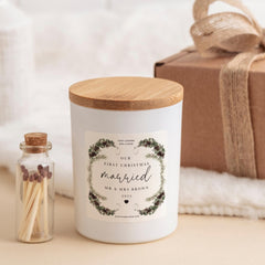 Personalised Our First Christmas Married Candle with Last Name Xmas Gift for Wife Husband 1st Xmas Wedding Gift Newlywed Couple
