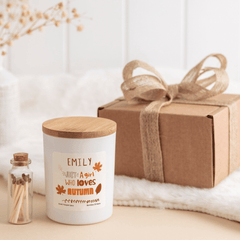 Personalised Pumpkin Spice Soy Wax Candle, Just A Girl Who Loves Autumn, Scented Candle, Hand - Poured Cosy Gift for Her September Birthday