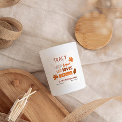 Personalised Pumpkin Spice Soy Wax Candle, Just A Girl Who Loves Autumn, Scented Candle, Hand - Poured Cosy Gift for Her September Birthday