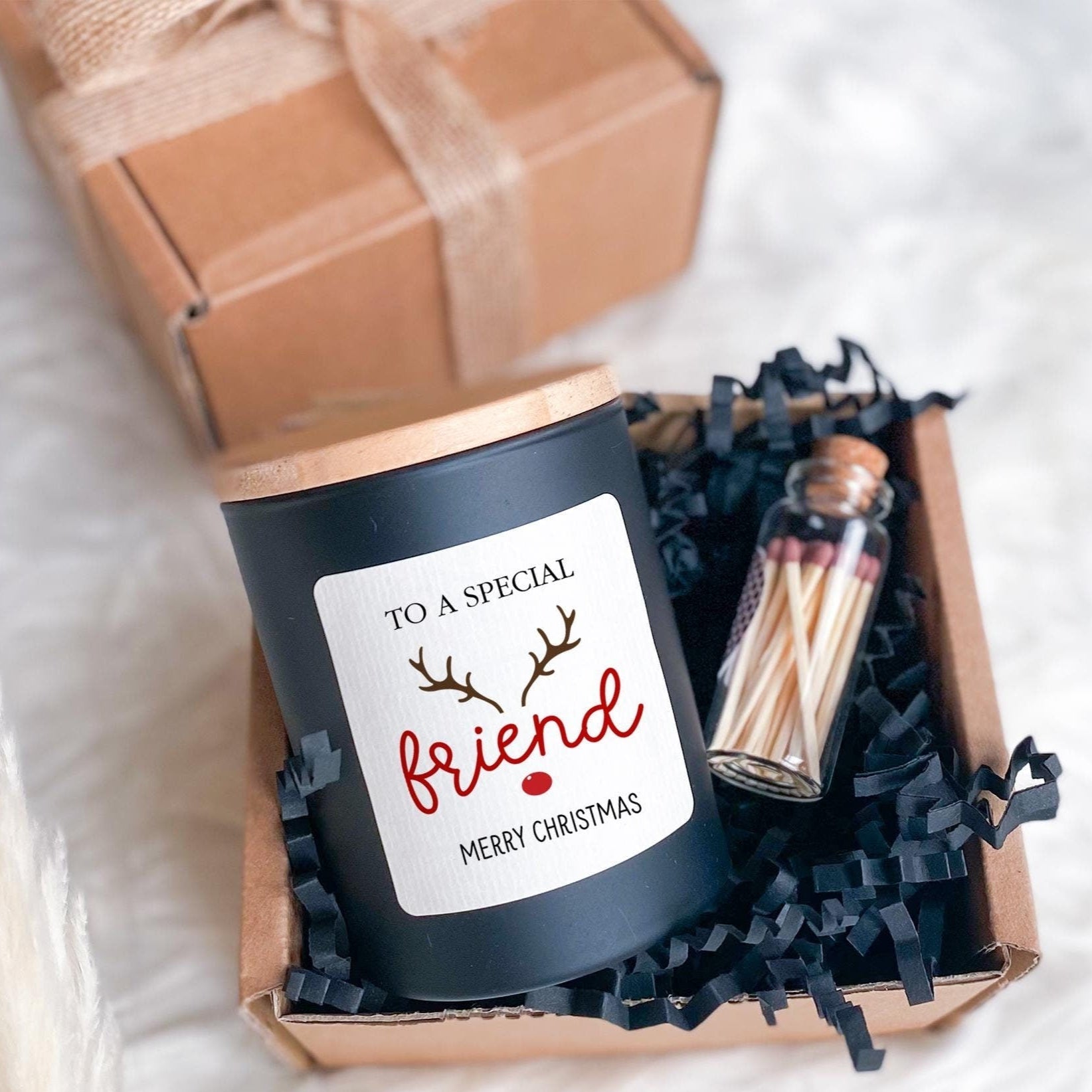 Personalised Scented Candle Christmas Gift for Friend Gift Set for Best Friends Merry Christmas Cosy Stylish Vegan Xmas Present for Bestie