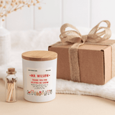 Personalised scented candle for teacher with your text, FREE GIFT PACKAGE and mini matches jar Thank you for helping me grow End of term