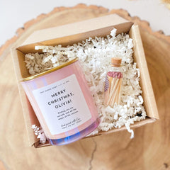 Personalised scented Christmas candle with name Lid and matches Luxurious Xmas Gift for colleague boss neighbour daughter Secret Santa gift