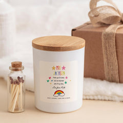 Personalised Teacher Candle Gift with Rainbow Thank You for Being Part of My Story | End of Term Gift for Mrs Miss Name Teacher appreciation