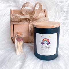 Personalised teacher scented candle with teacher's and student name FREE GIFT PACKAGE mini matches jar Thank you Teacher Appreciation gift
