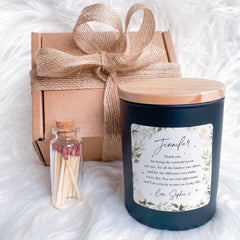 Personalised Thank You Candle Gift With Name & Message for Teacher Doctor Friend Mum Daughter Nanny or Mentor Appreciation Keepsake