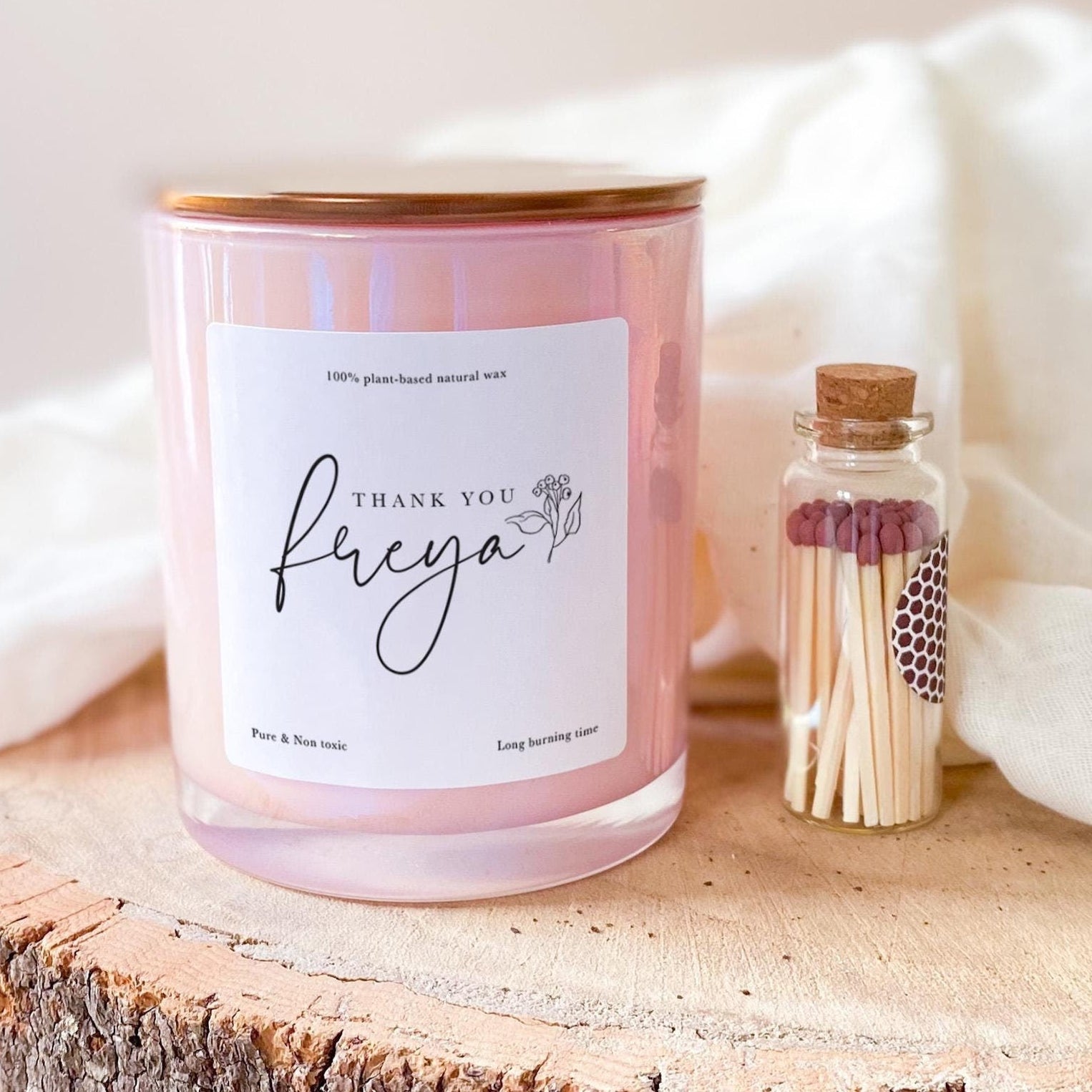 Personalised thank you gift with name Scented Soy Wax Candle FREE MATCHES JAR Friend colleague boss doctor nurse teacher corporate her Vegan